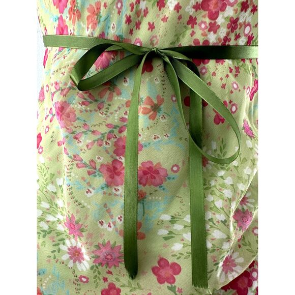 Rare Vintage Y2k Graffiti New York Chic Chiffon Green Floral Midi Dress size XS - Picture 6 of 7